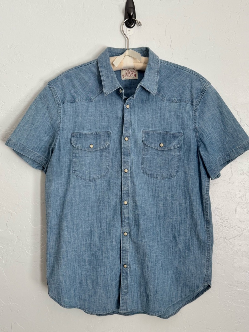 Men's Lucky Brand Light Blue Short-Sleeve Denim Button-Down Pearl Snap Shirt M
